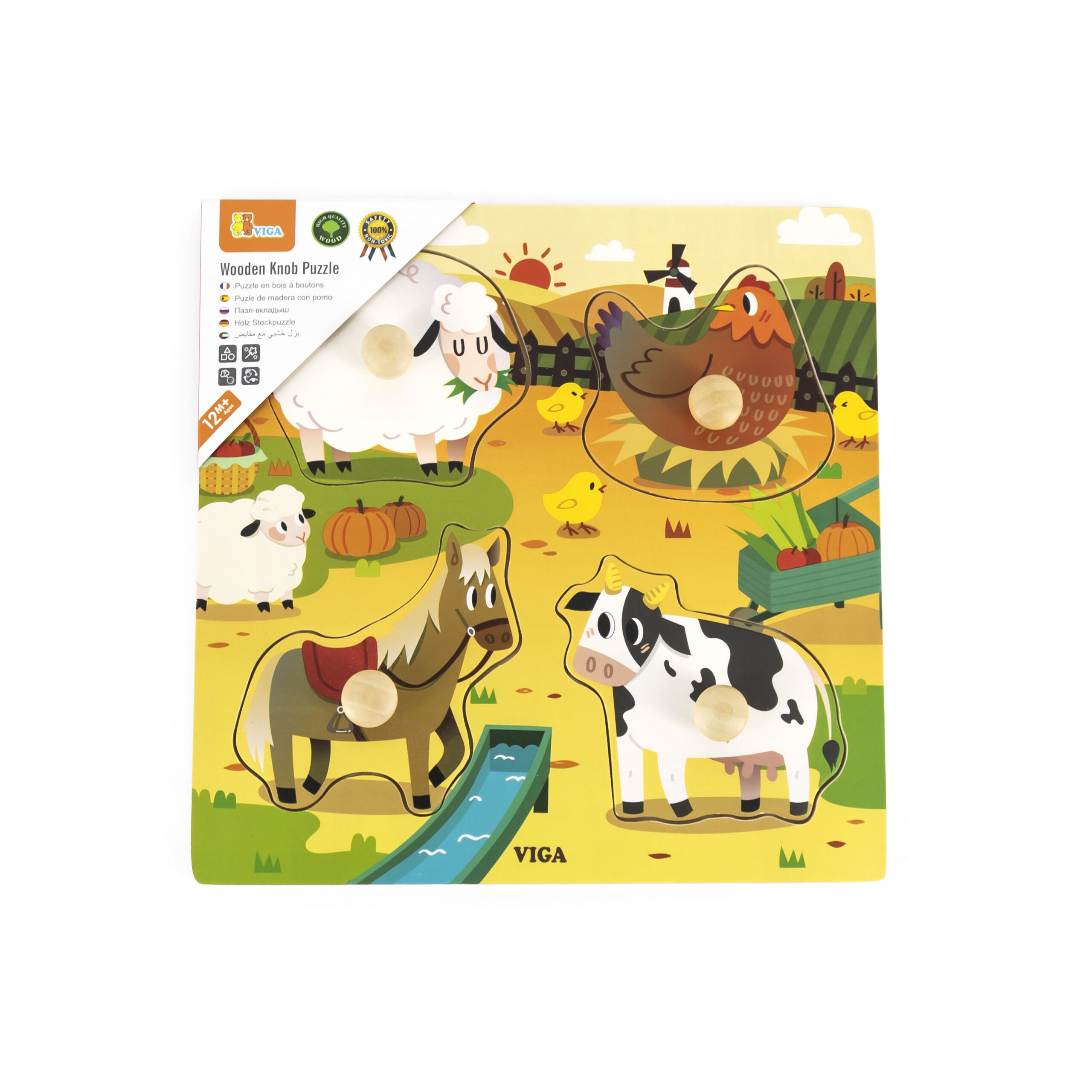 VIGA Drewniane Puzzle z Pinezkami Farma 12m+ VIGA Drewniane Puzzle z Pinezkami Farma 12m+