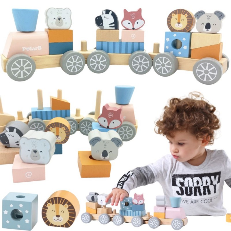 VIGA PolarB Drewniana Kolejka z Wagonikami i Zwierzątkami Do Układania Montessori VIGA PolarB Drewniana Kolejka z Wagonikami i Zwierzątkami Do Układania Montessori
