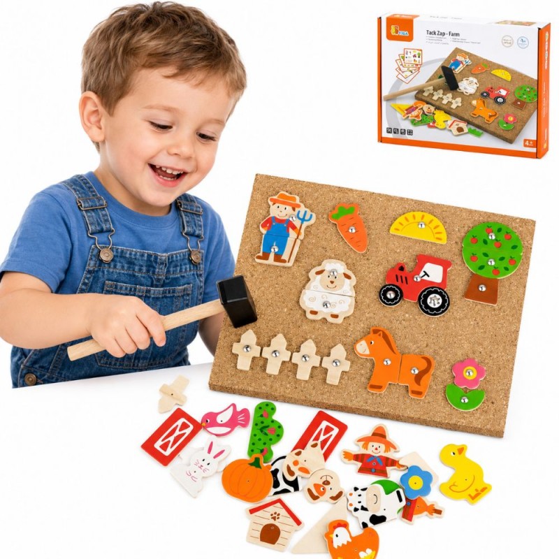 Drewniana Przybijanka Farma z Korkową Tablicą Montessori VIGA Toys Drewniana Przybijanka Farma z Korkową Tablicą Montessori VIGA Toys