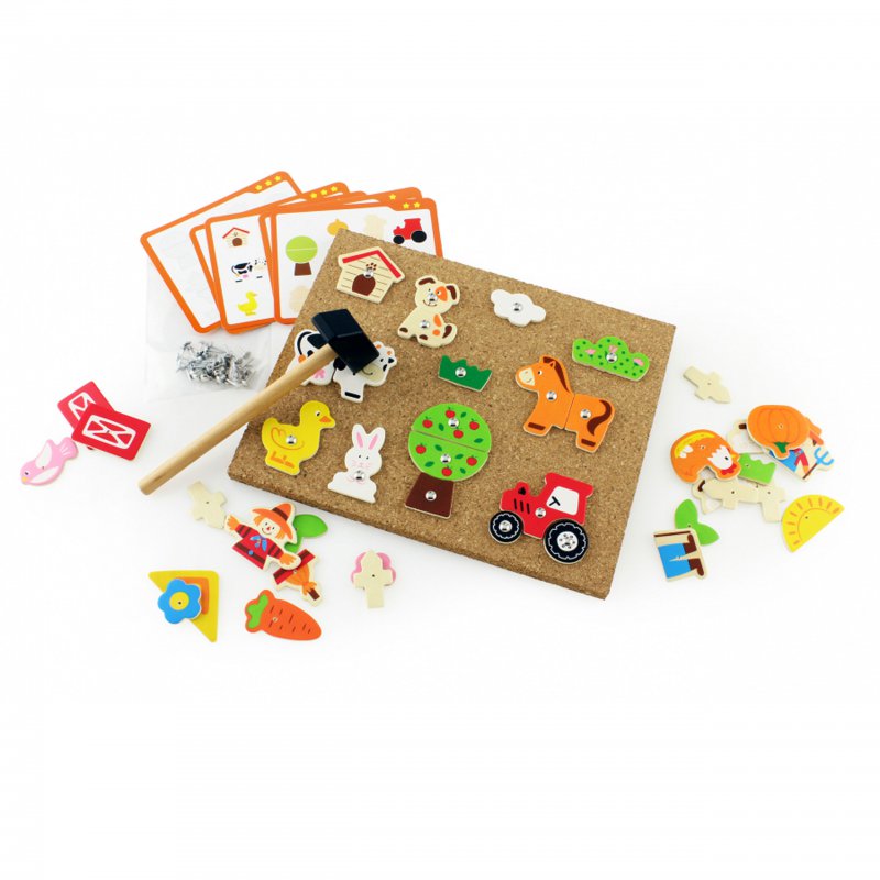 Drewniana Przybijanka Farma z Korkową Tablicą Montessori VIGA Toys Drewniana Przybijanka Farma z Korkową Tablicą Montessori VIGA Toys