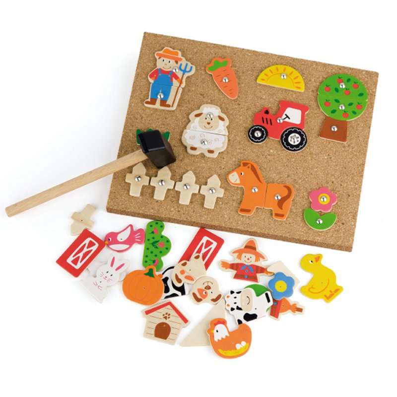 Drewniana Przybijanka Farma z Korkową Tablicą Montessori VIGA Toys Drewniana Przybijanka Farma z Korkową Tablicą Montessori VIGA Toys