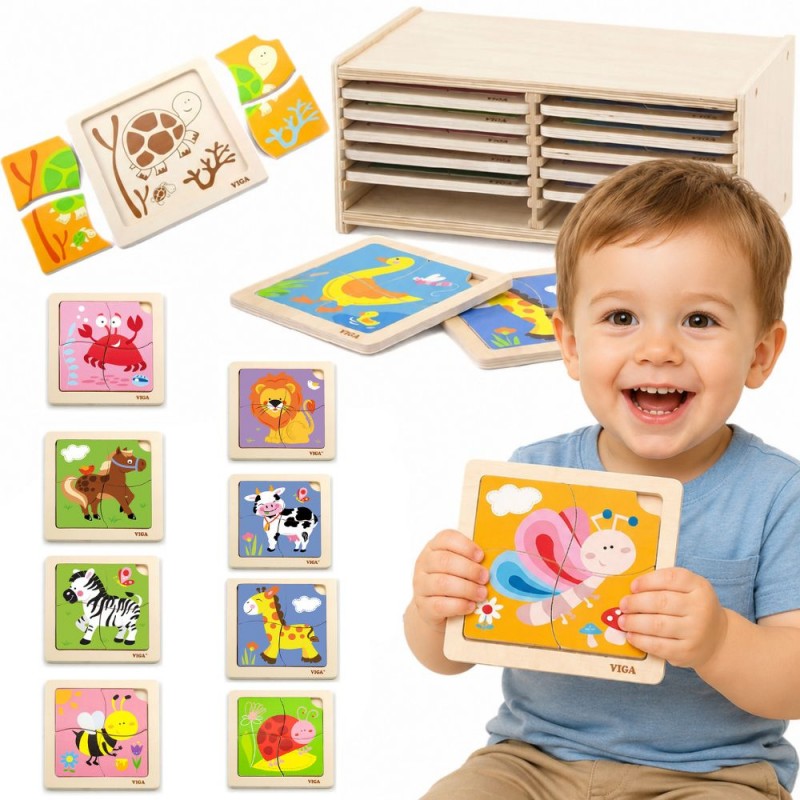 Drewniane Puzzle w Stojaku 12 Plansz VIGA Toys Drewniane Puzzle w Stojaku 12 Plansz VIGA Toys