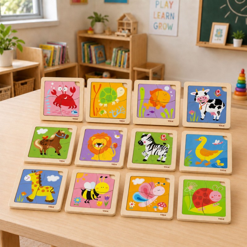 Drewniane Puzzle w Stojaku 12 Plansz VIGA Toys Drewniane Puzzle w Stojaku 12 Plansz VIGA Toys
