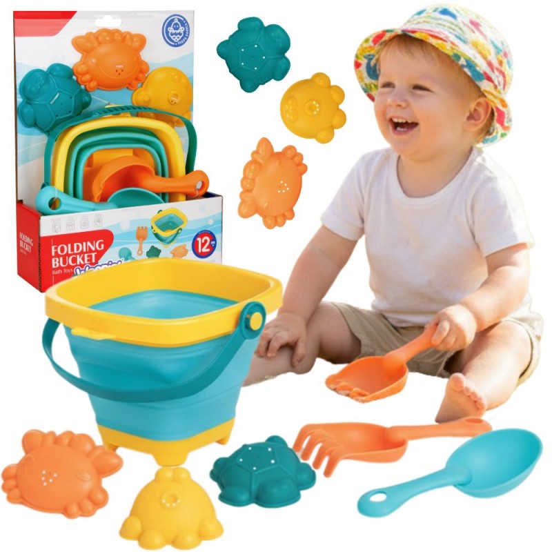 WOOPIE BABY Zestaw Wiaderko Składane z Grabkami Łopatką Foremkami Niebieskie WOOPIE BABY Zestaw Wiaderko Składane z Grabkami Łopatką Foremkami Niebieskie