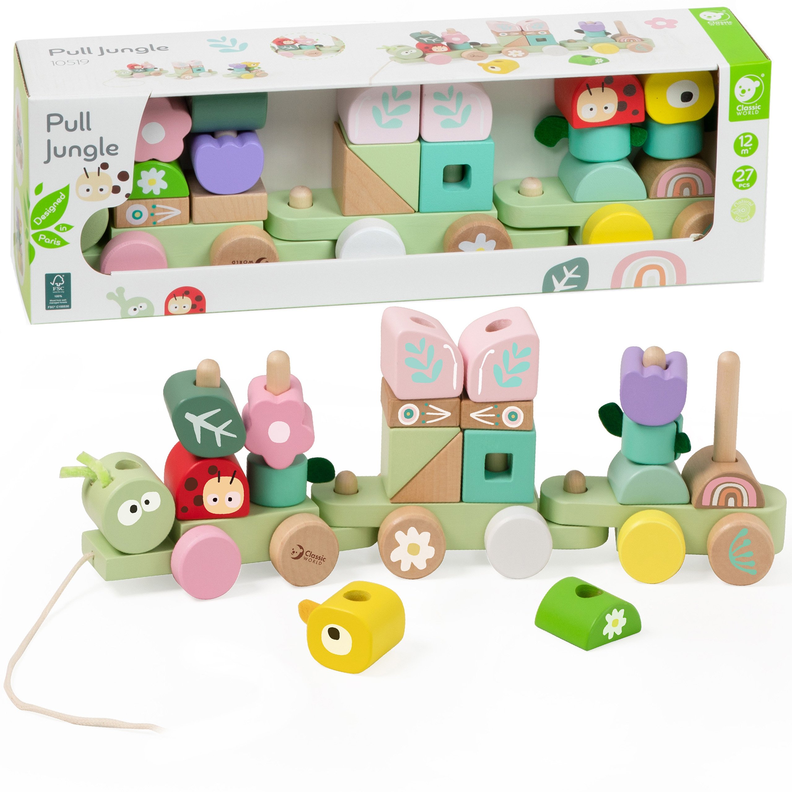 CLASSIC WORLD Montessori Kolejka Gąsienica Drewniana Układanka CLASSIC WORLD Montessori Kolejka Gąsienica Drewniana Układanka