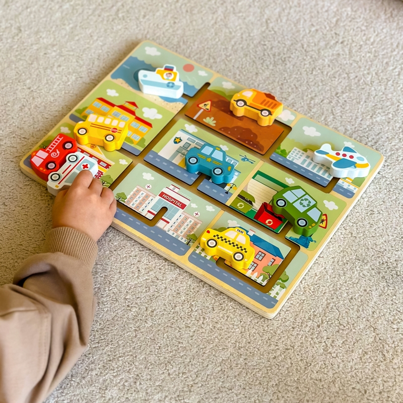 TOOKY TOY Labirynt Drewniany Pojazdy Układanka TOOKY TOY Labirynt Drewniany Pojazdy Układanka