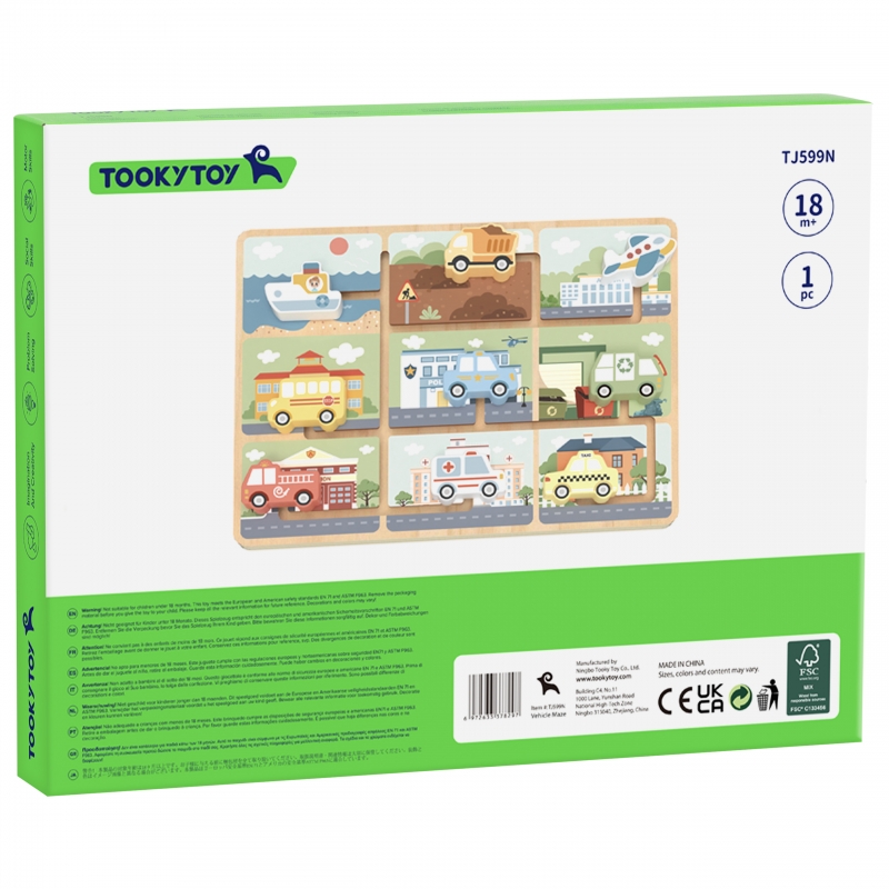 TOOKY TOY Labirynt Drewniany Pojazdy Układanka TOOKY TOY Labirynt Drewniany Pojazdy Układanka