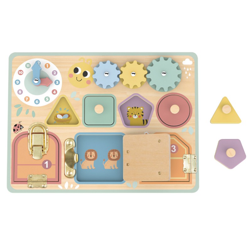 TOOKY TOY Tablica Manipulacyjna Montessori Zamki Zębatki Sorter Zegar TOOKY TOY Tablica Manipulacyjna Montessori Zamki Zębatki Sorter Zegar