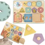 TOOKY TOY Tablica Manipulacyjna Montessori Zamki Zębatki Sorter Zegar