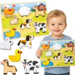 Drewniane Puzzle Montessori 2w1 z Figurkami Farmy VIGA