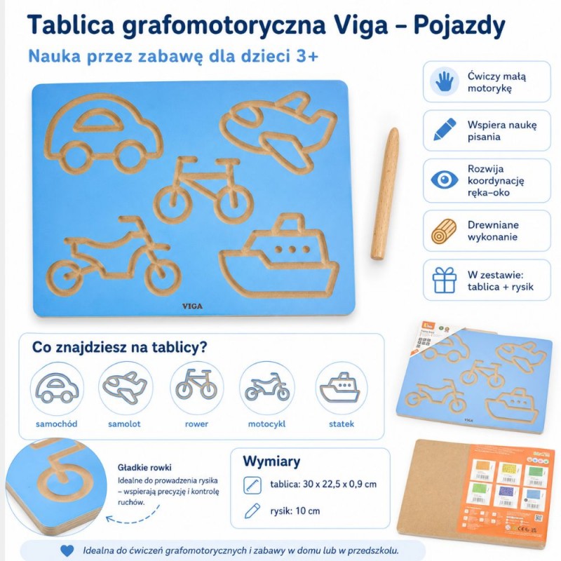 VIGA Tablica Grafomotoryczna Pojazdy Nauka Pisania VIGA Tablica Grafomotoryczna Pojazdy Nauka Pisania