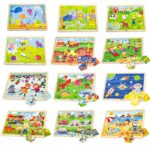 VIGA Zestaw Puzzle drewniane 12 układanek po 24 el. na stojaku