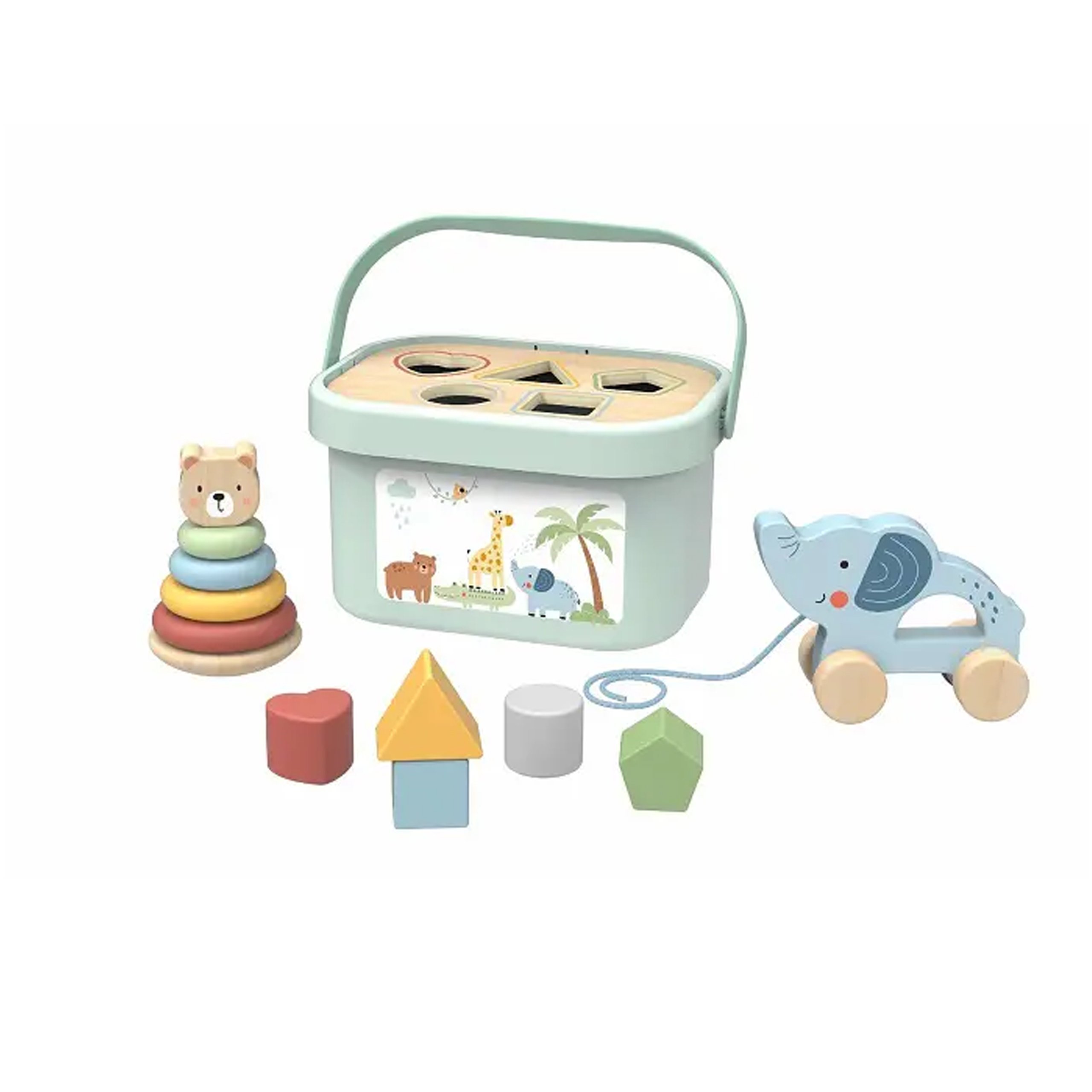 WOOPIE GREEN Pudełko Sorter Box 3w1 Klocki Piramidka Słonik WOOPIE GREEN Pudełko Sorter Box 3w1 Klocki Piramidka Słonik