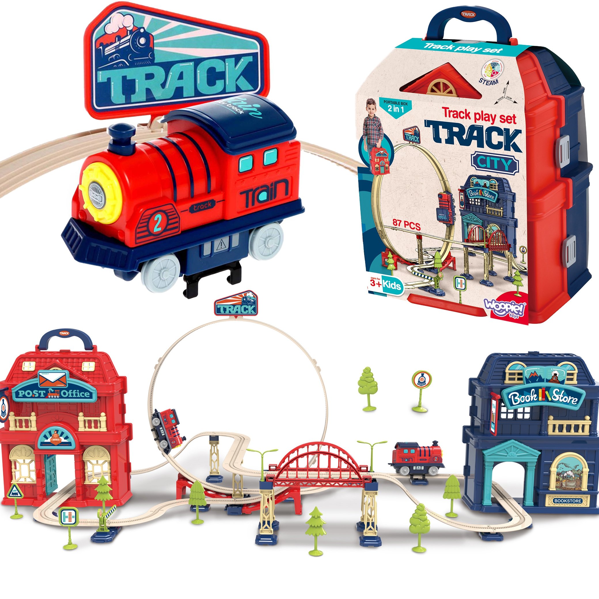 WOOPIE Kolejka Elektryczna 2w1 Składana w Walizkę 87 el. - Długość 3,5 m WOOPIE Kolejka Elektryczna 2w1 Składana w Walizkę 87 el. - Długość 3,5 m