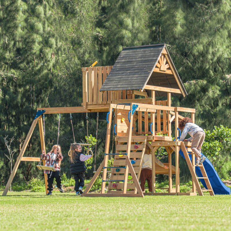 AXI Mitch play tower - Duży Plac Zabaw Drewniany Zjeżdżalnia Hustawki Ścianka Wspinaczkowa + Wieża