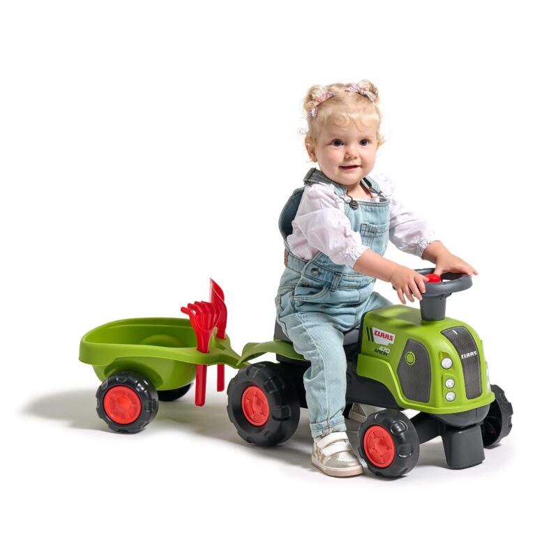 FALK Jeździk Claas 470 Arion Zielony z Przyczepką  + Zestaw do piasku FALK Jeździk Claas 470 Arion Zielony z Przyczepką  + Zestaw do piasku