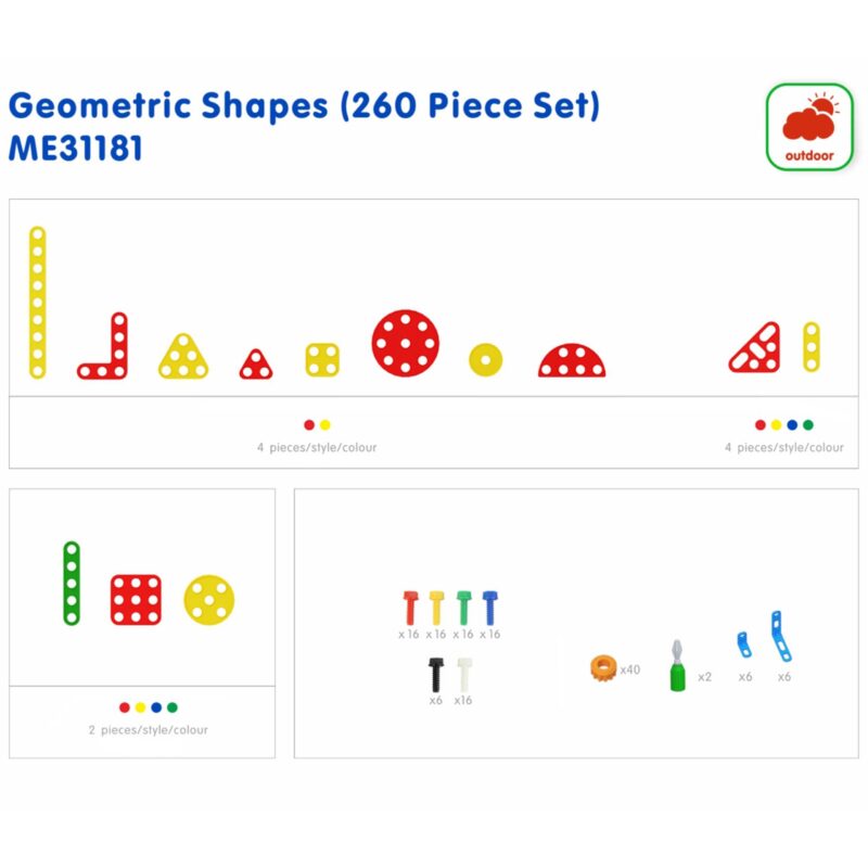 MASTERKIDZ Zestaw Geometrycznych Kształtów Klocków do Paneli Ściennych STEM 260 el.