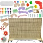 MASTERKIDZ Wolnostojąca Tablica Ściana STEM 166 x 125 cm + Akcesoria Kołki Zębatki Klocki Narzędzia Tor Kulkowy