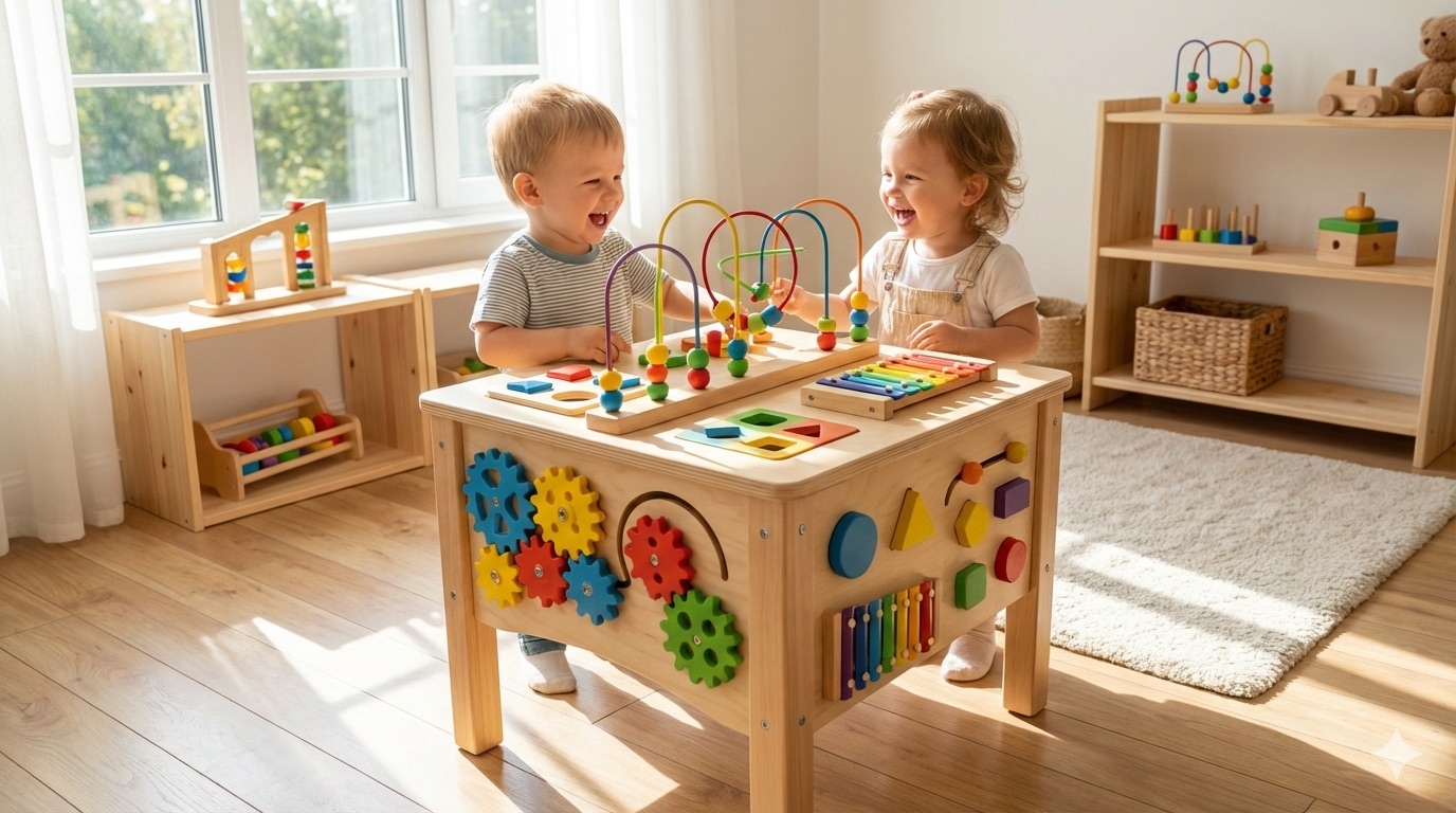 stolik edukacyjny drewniany - stolik manipulacyjny dla dzieci